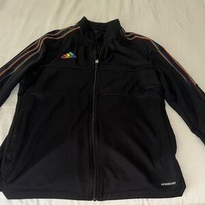 Adidas Men's Black Windbreaker with Colorful Stripes